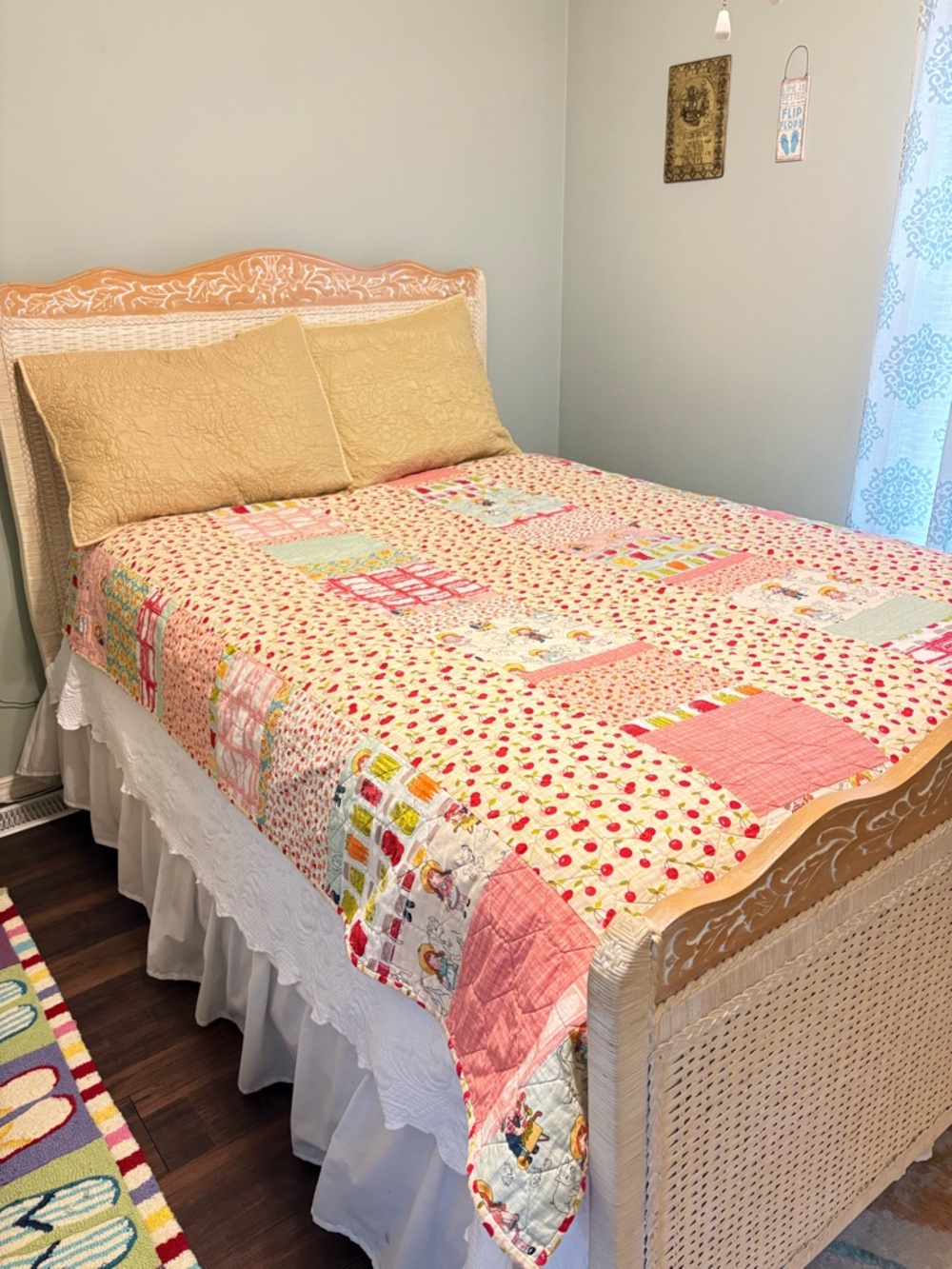 Handmade Patchwork Quilt Bedspread - Beautiful Soft Colors
